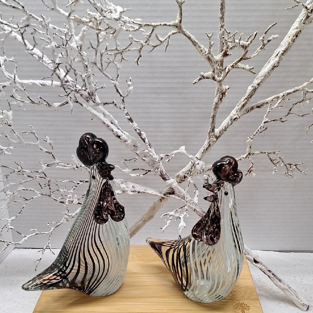 #ADM Elegant Glass Roosters Figurines By Diamond Star